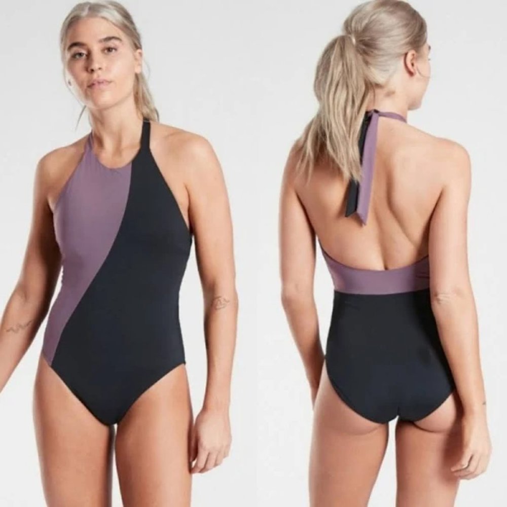 NWT Athleta Asym Colorblock Swimsuit One piece M